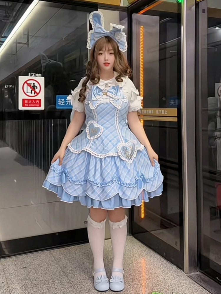 [pre-order Deadline: May 10] Blue/yellow/pink Sweetheart Lolita + Lace Ribbon Jks Dress + Bunny Ear Puff Sleeve Blouse + Bunny Ear Full Set + Cat Ear Full Set