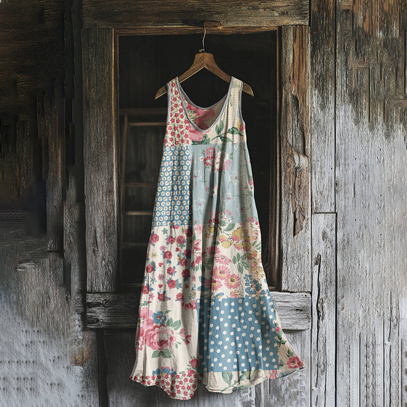 Women's Vintage Bohemian Floral Patch Dress elevenforest