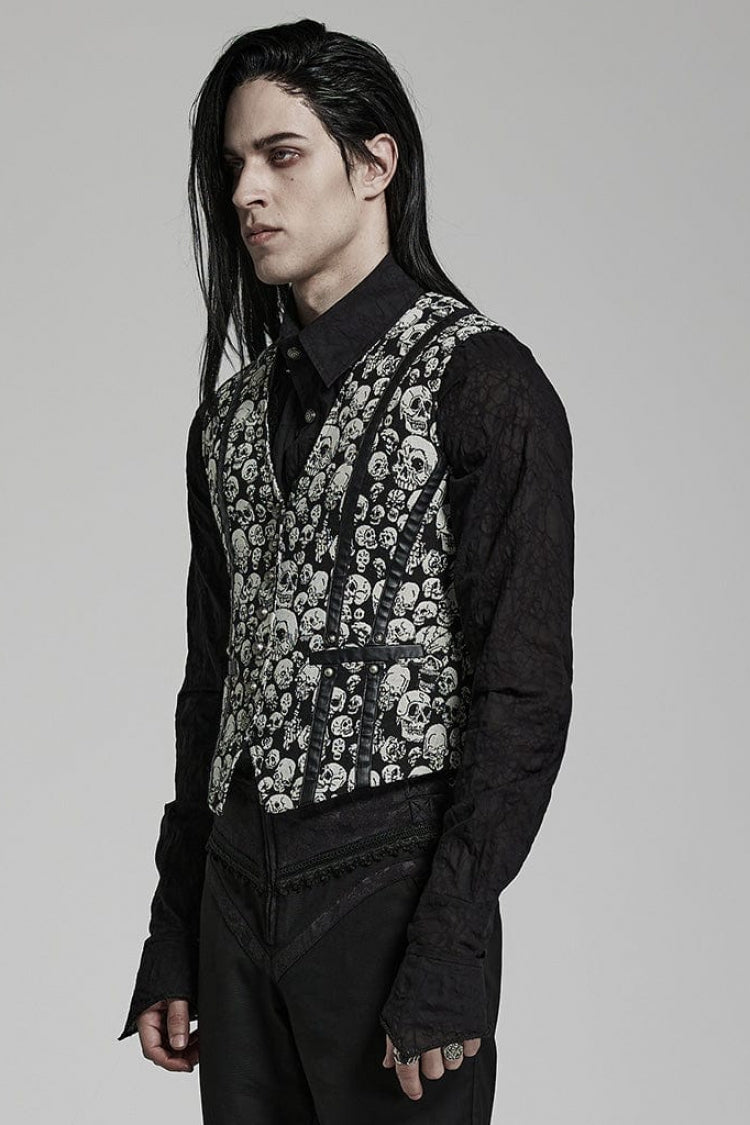 White/black Contrast Sleeveless Skulls Print Jacquard Hollow Gothic Vest