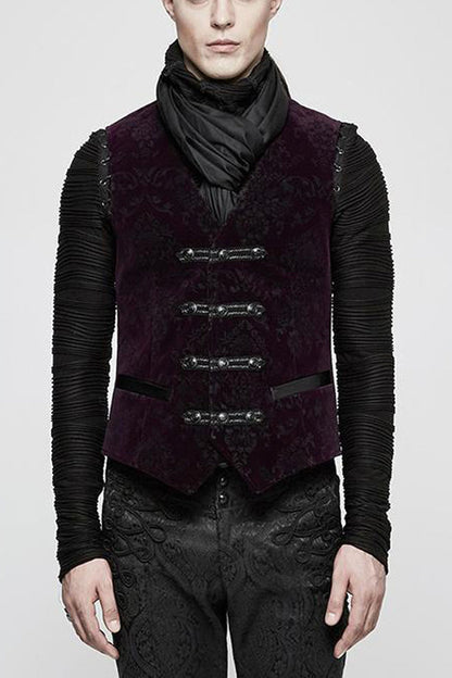 Red Gothic Velveteen Printing Front Metal Buckle Weave Strap Vest