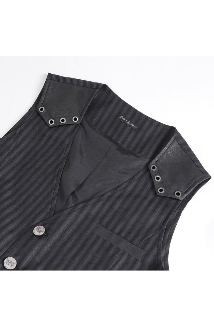 Black Striped V Collar Stitching Slim Gothic Vest