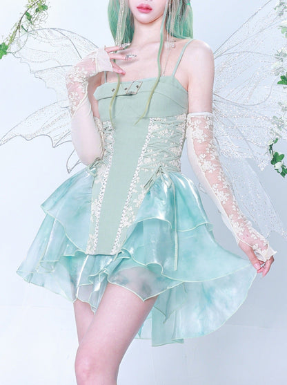 Fairy Fragrance Turquoise Green Tiered Suspender Dress