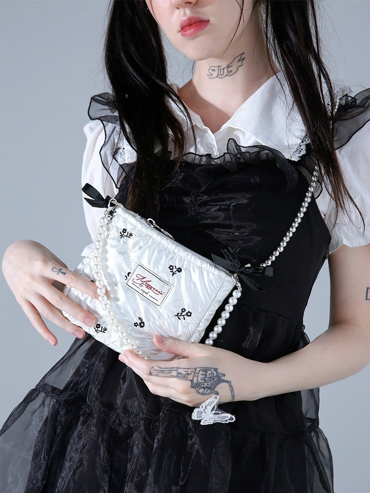 Sweet Fairy Embroidery Pearl Strap Mini Shoulder Bag