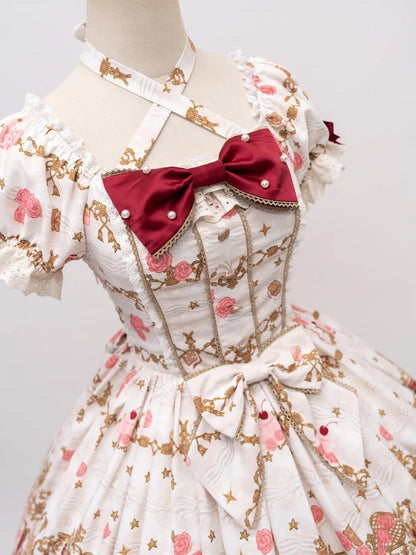 [pre-order Deadline: April 26] Retro Romance Sweet Lolita Ribbon Cake Print Halter Neck Dress