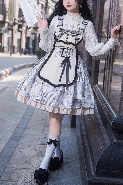 White Berlin Daily Print Removable Apron Classic Lolita Strap Dress