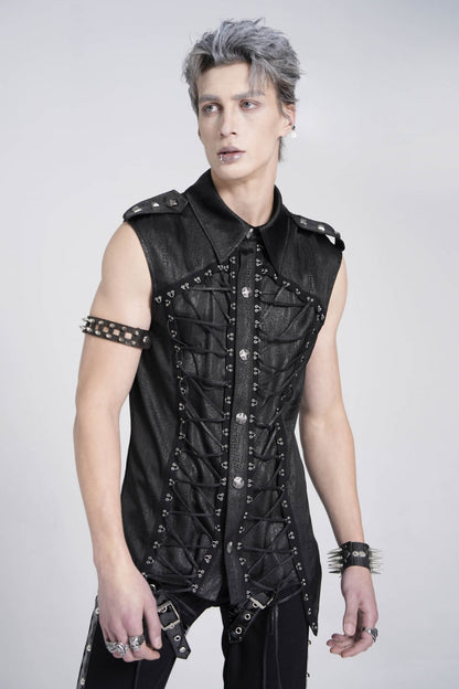 Black Sleeveless Studded Lace-up Gothic Blouse