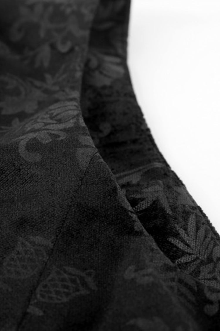 Black Double-breasted Swallowtail Hem Print Gothic Vest