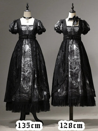 [pre-order Deadline: June 8] Phantom Knight Dark Gothic Square Neck Layered Dress (with Choker & Waist Belt)