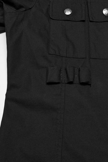 Black Lapel Collar Short Sleeves Pocket Eyelet Punk Blouse
