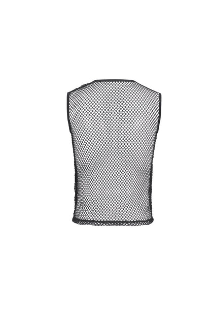Black Round Collar Mesh Gothic Vest