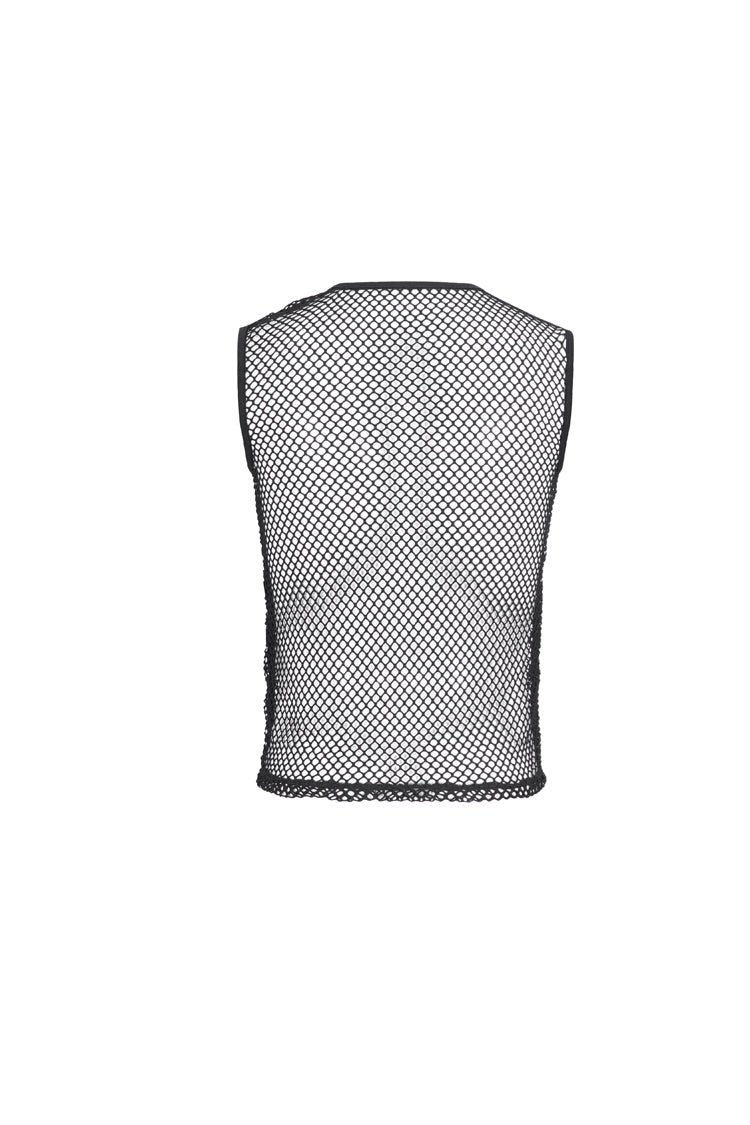 Black Round Collar Mesh Gothic Vest