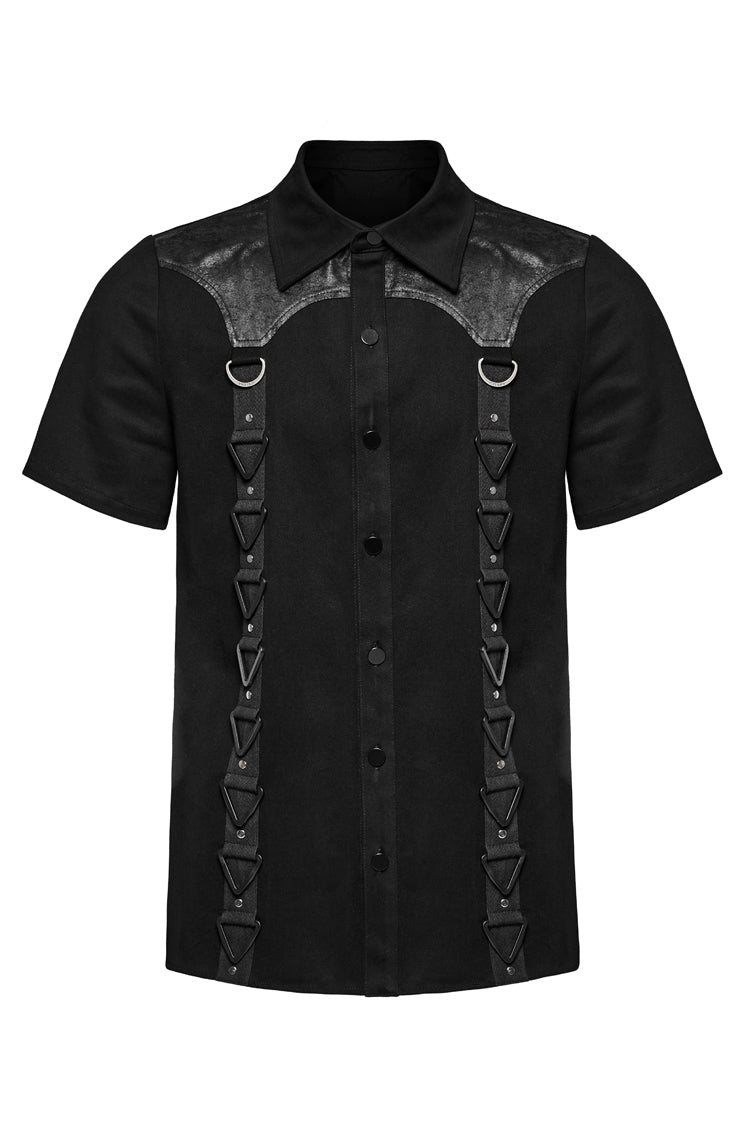Black Lapel Collar Short Sleeves Stitching Punk Blouse