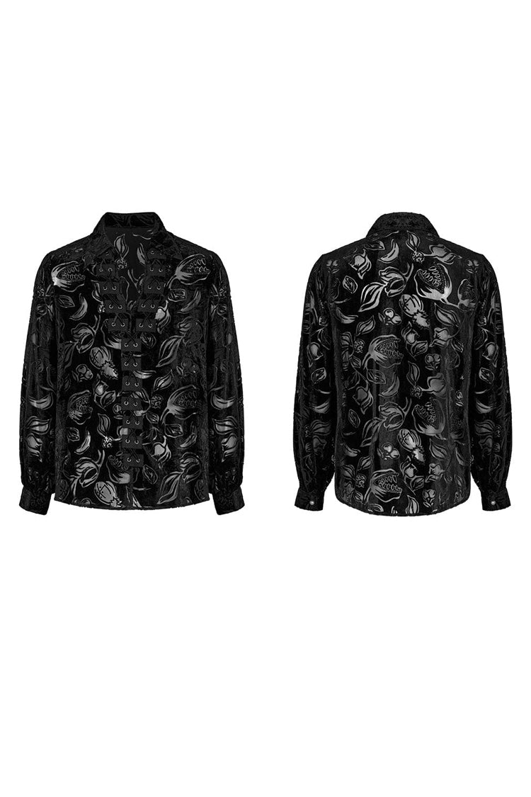 Piranha Print Lapel Collar Long Sleeves Gothic Blouse 2 Colors