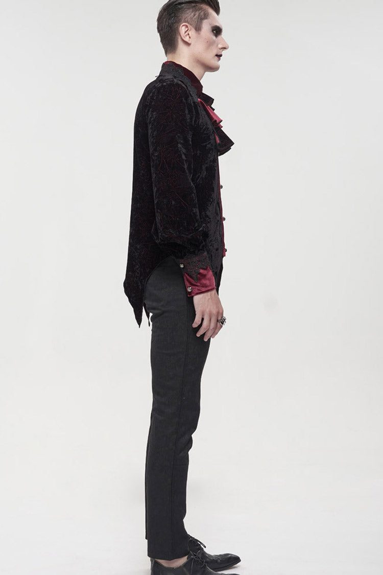 Black/red Gothic Lace Stand Collar Ruffle Lantern Sleeves Velvet Crack Shirt
