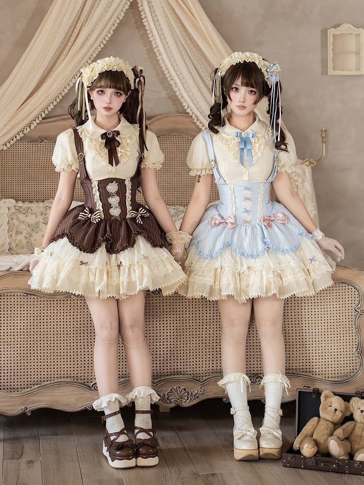 [pre-order Deadline: May 8] Classic Lace Ribbon Blouse + Suspender Tiered Dress Full Set + Complete Set