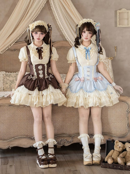 [pre-order Deadline: May 8] Classic Lace Ribbon Blouse + Suspender Tiered Dress Full Set + Complete Set
