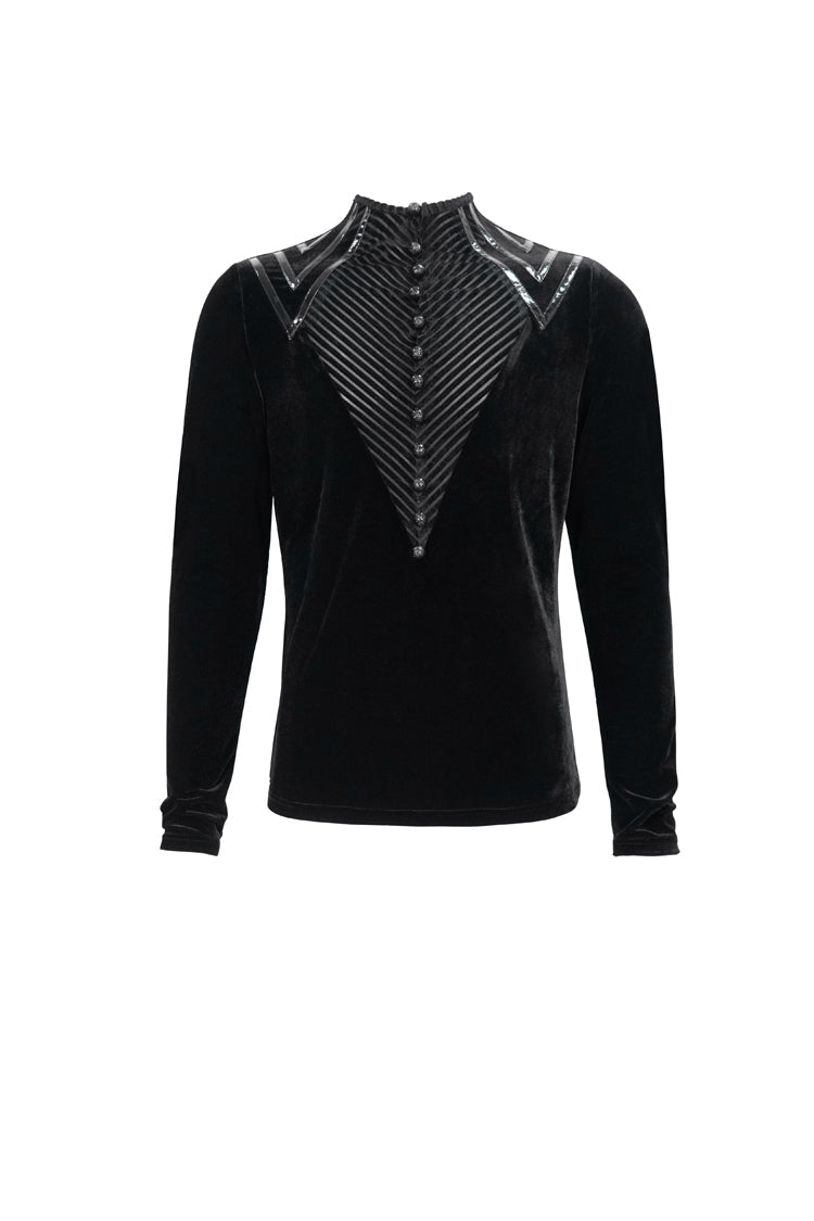 Black Round Collar Long Sleeves Stripes Splice Velvet Gothic Shirt