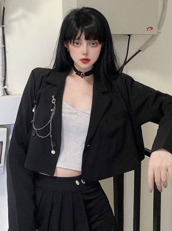 Jacket With Chain Strap + Split Metal Buckle Skirt