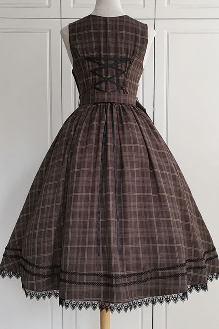 Brown [poem of Greina] V Collar Sleeveless High Waisted Printed Classic Lolita Jsk Dress