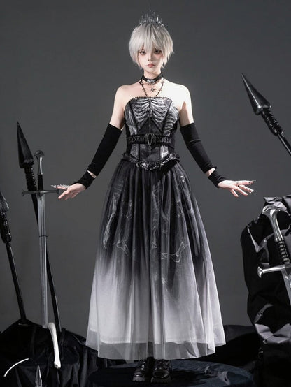 [pre-order Deadline: June 8] Phantom Knight Dark Gothic Skeleton Bustier Corset Top (with Cross Straps + Waist Belt)