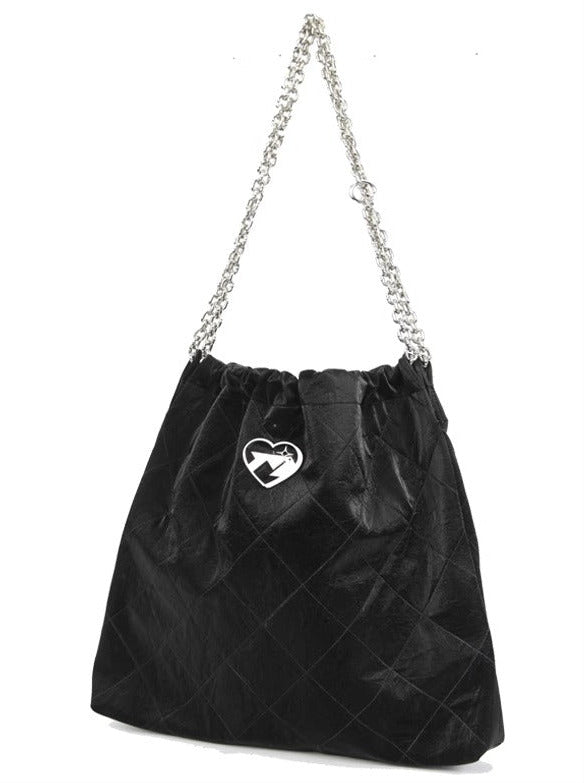 Cool Metal Diamond Quilted Leather Chain Tote Bag
