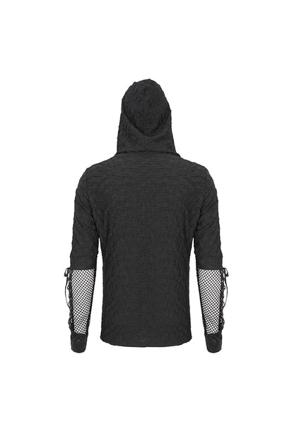 Black Lace Up Mesh Splice Long Sleeve Punk Hoodies