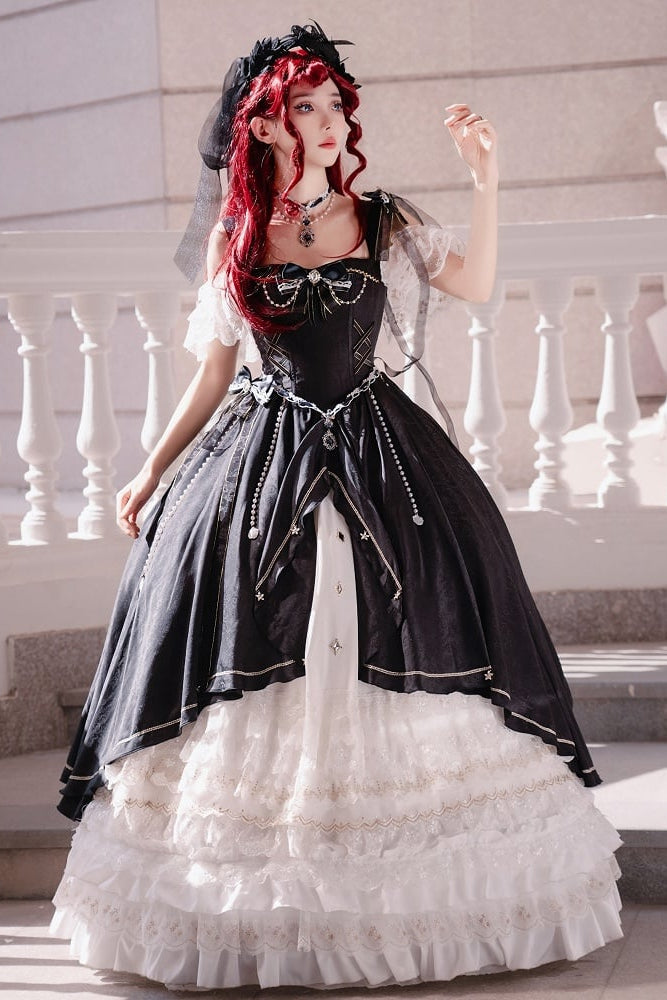 [pre-order Deadline: May 3] Black and White Corset Lace Ribbon Lolita Jsk Princess Dress + Complete Set