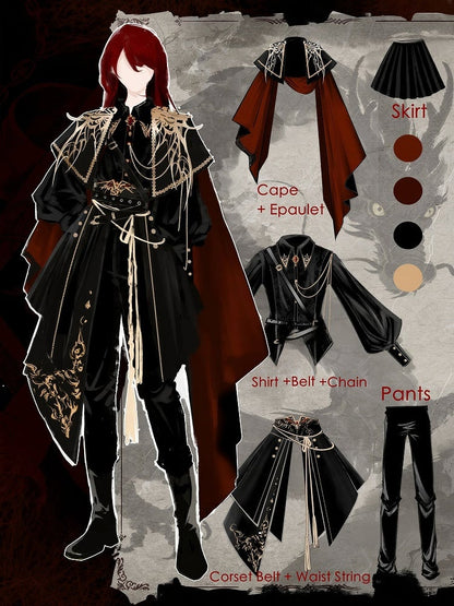 [pre-order] Dark Fantasy Embroidery Cape + Shirt + Corset Train + Pants/skirt Complete Set + Full Set