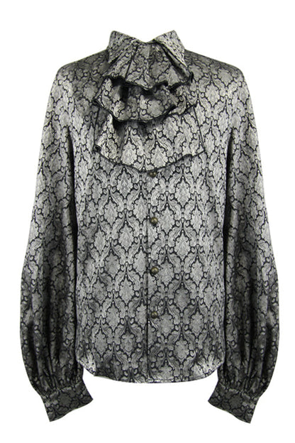 Silver Lantern Sleeves Jacquard Print Gothic Blouse