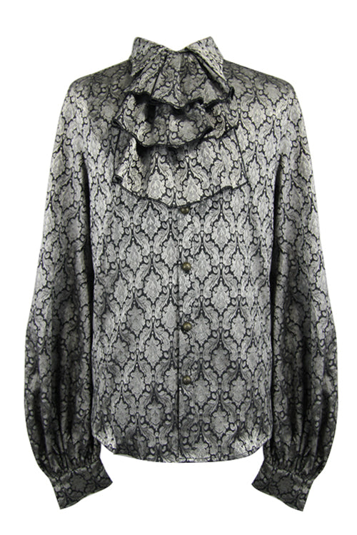 Silver Lantern Sleeves Jacquard Print Gothic Blouse