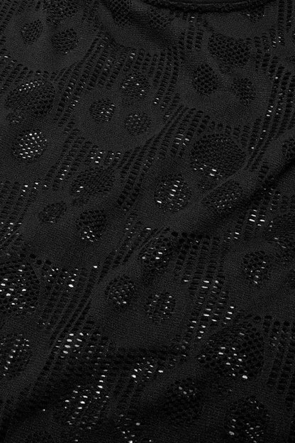 Black Long Sleeves Skull Print Lace Sheer Mesh Steampunk T-shirt