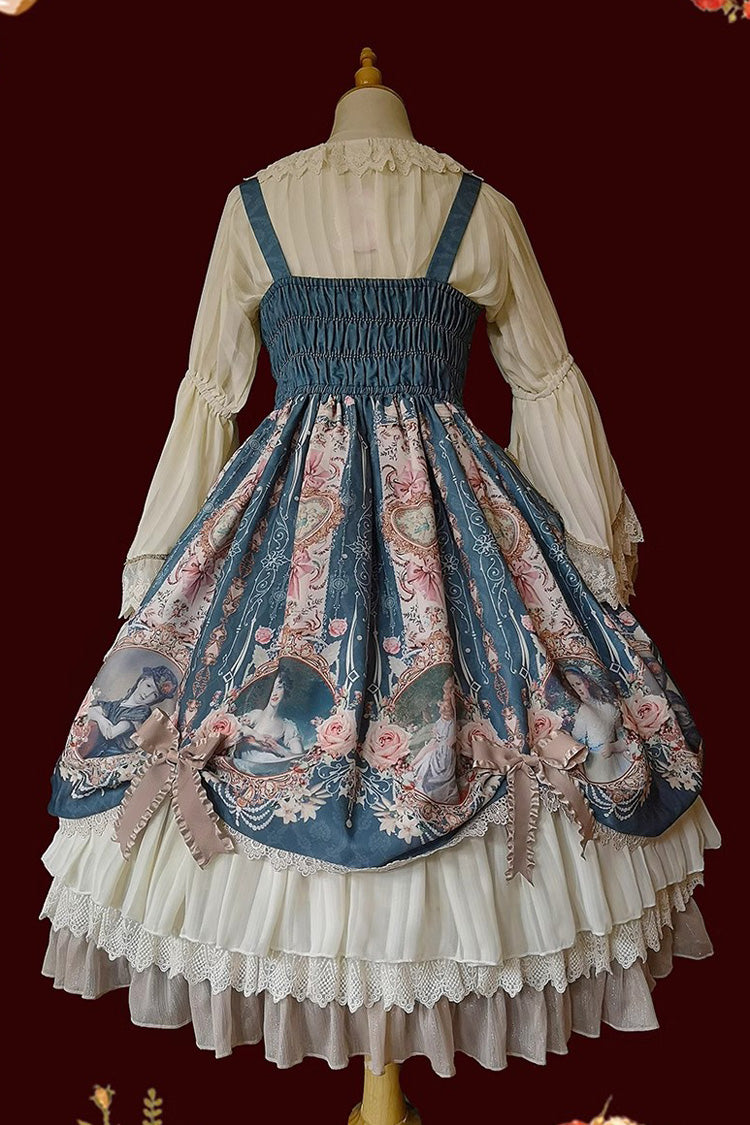 [portrait of a Little Lady] Print Ruffle Bowknot Lace Classic Lolita Jsk Dress 3 Colors