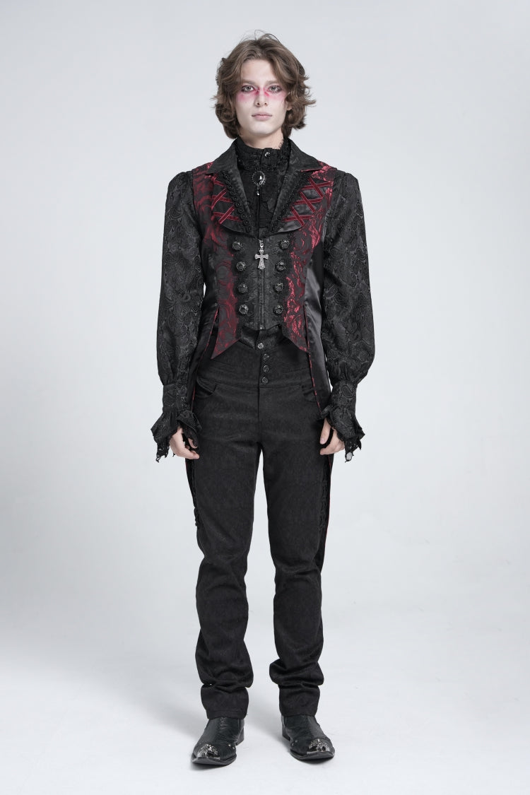 Black/red Sleeveless Lace-up Zipper Gothic Swallow-tailed Vest