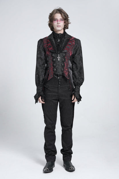 Black/red Sleeveless Lace-up Zipper Gothic Swallow-tailed Vest