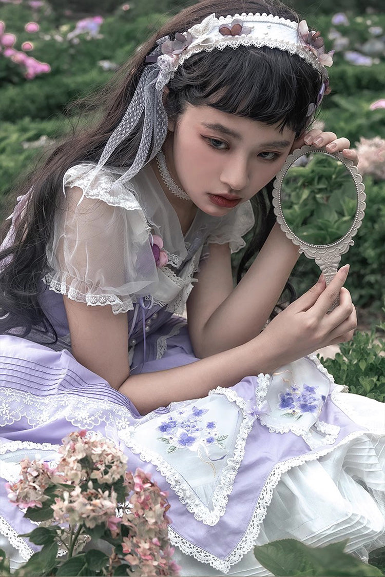 Purple Print Ruffle Embroidery Bowknot Classic Lolita Dress