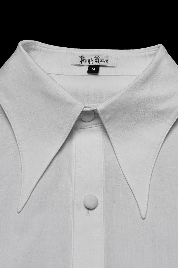 White Lapel Collar Long Puff Sleeves Gothic Blouse With Detachable Necktie White