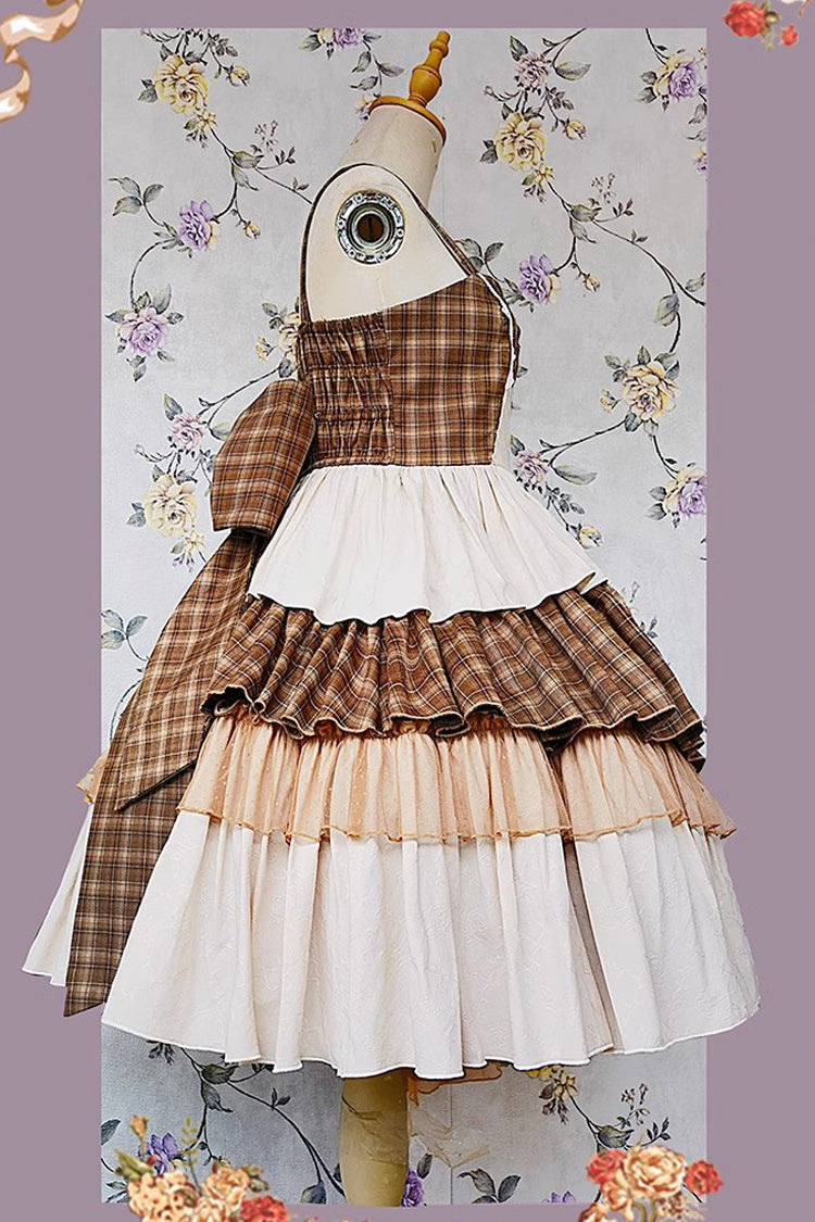 Multi-color Triple-layered Print Bowknot Lace Asymmetric Classic Lolita Dress 5 Colors
