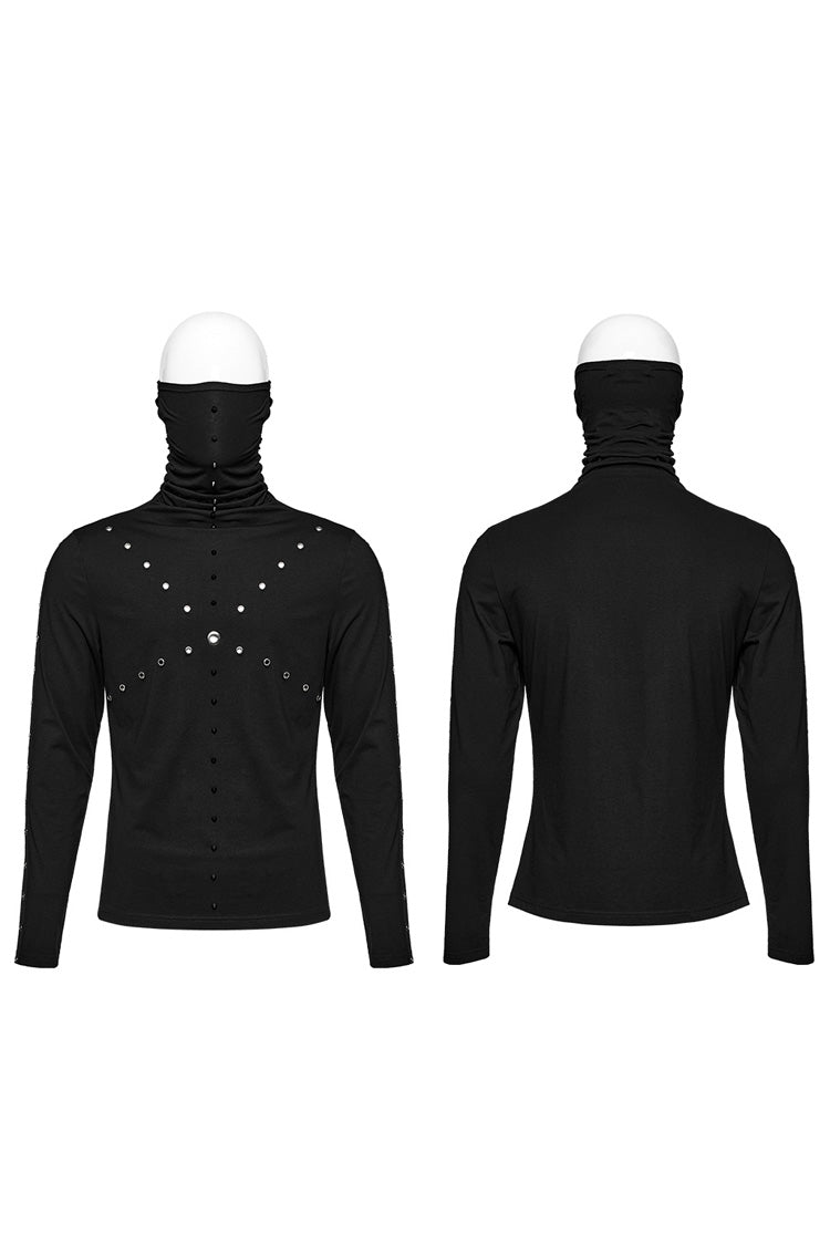 Black Long Sleeves Rivet Mesh Punk Blouse With Undetachable Mask