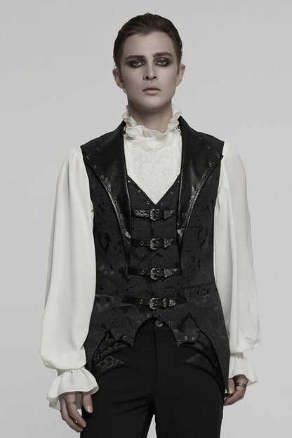 Black Lapel V-neck Sleeveless Jacquard Buckle Gothic Vest