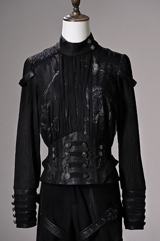 [pre-order Deadline: June 8] Phantom Knight Dark Gothic Prince Waist Button Detail Black Top
