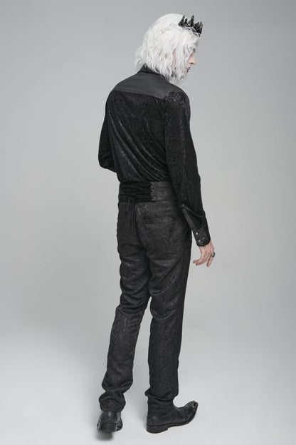 Black Lapel Collar Long Sleeves Print Embroidery Lace-up Gothic Blouse