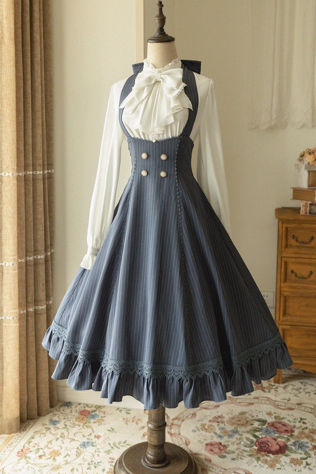 Big Bow Blouse + Retro Suspender Skirt