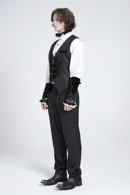 Black Sleeveless Embroidery Stitching Velvet Gothic Vest