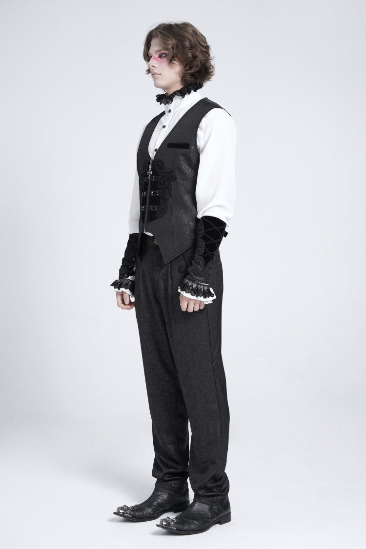 Black Sleeveless Embroidery Stitching Velvet Gothic Vest