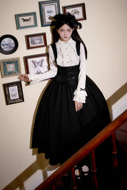 Black [silent Words] Ruffle Bowknot Classic Lolita Jsk Push-up Dress