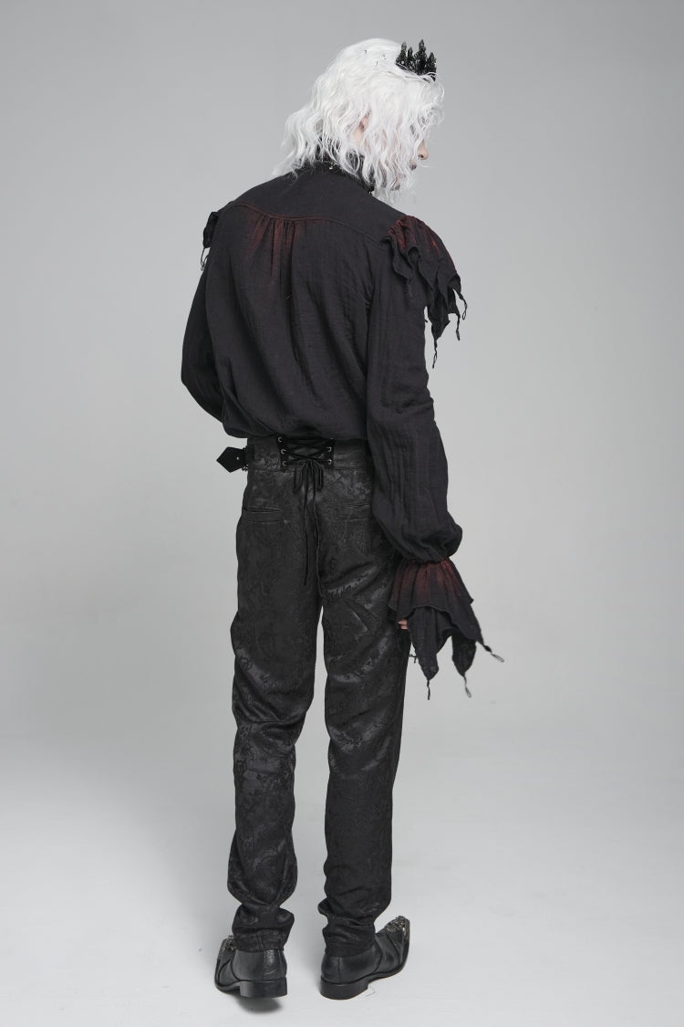 Black/red Stand Collar Long Sleeves Ruffled Gothic Plunging Shirt