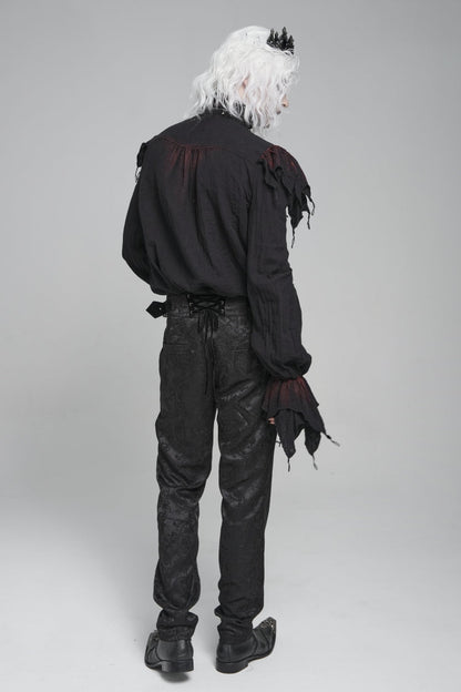 Black/red Stand Collar Long Sleeves Ruffled Gothic Plunging Shirt