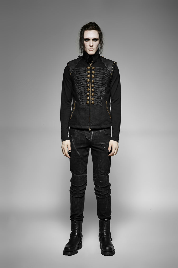Black Sleeveless Double Breasted Retro Metal Button Decoration Steampunk Vest