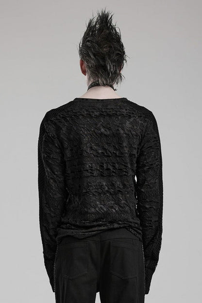 Black Long Sleeves Ripped Print Stitching Gothic T-shirt