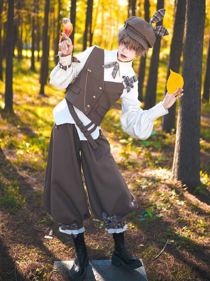 Sweet Cool Vest + Brown Shirt + Balloon Pants